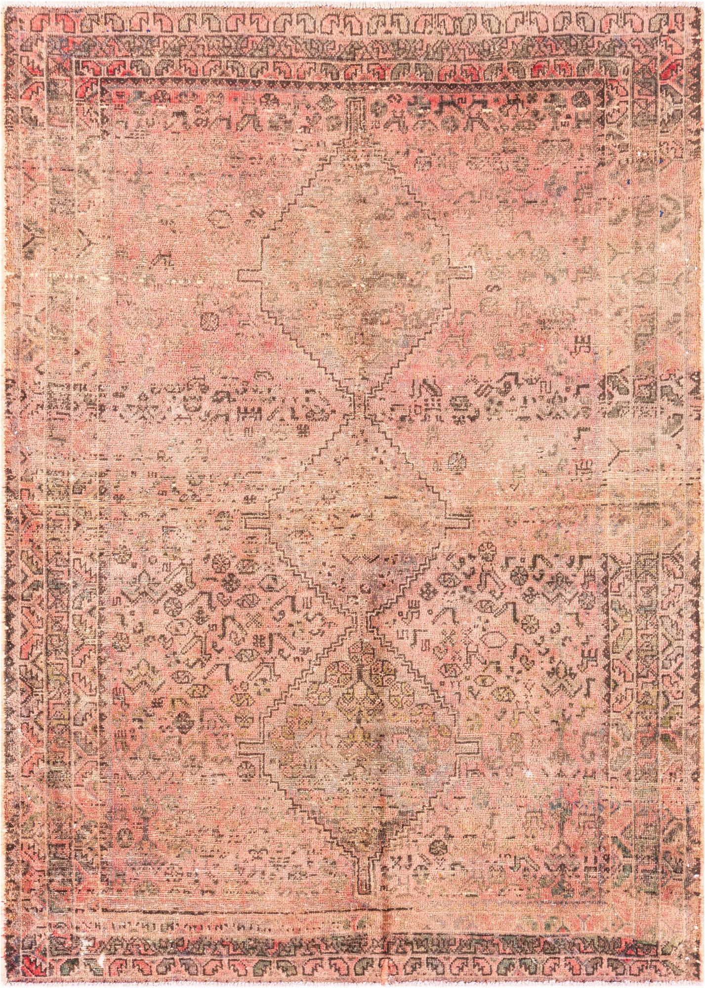 4' 9 x 6' 6 Hand Knotted Ultra Vintage Persian Wool Rug