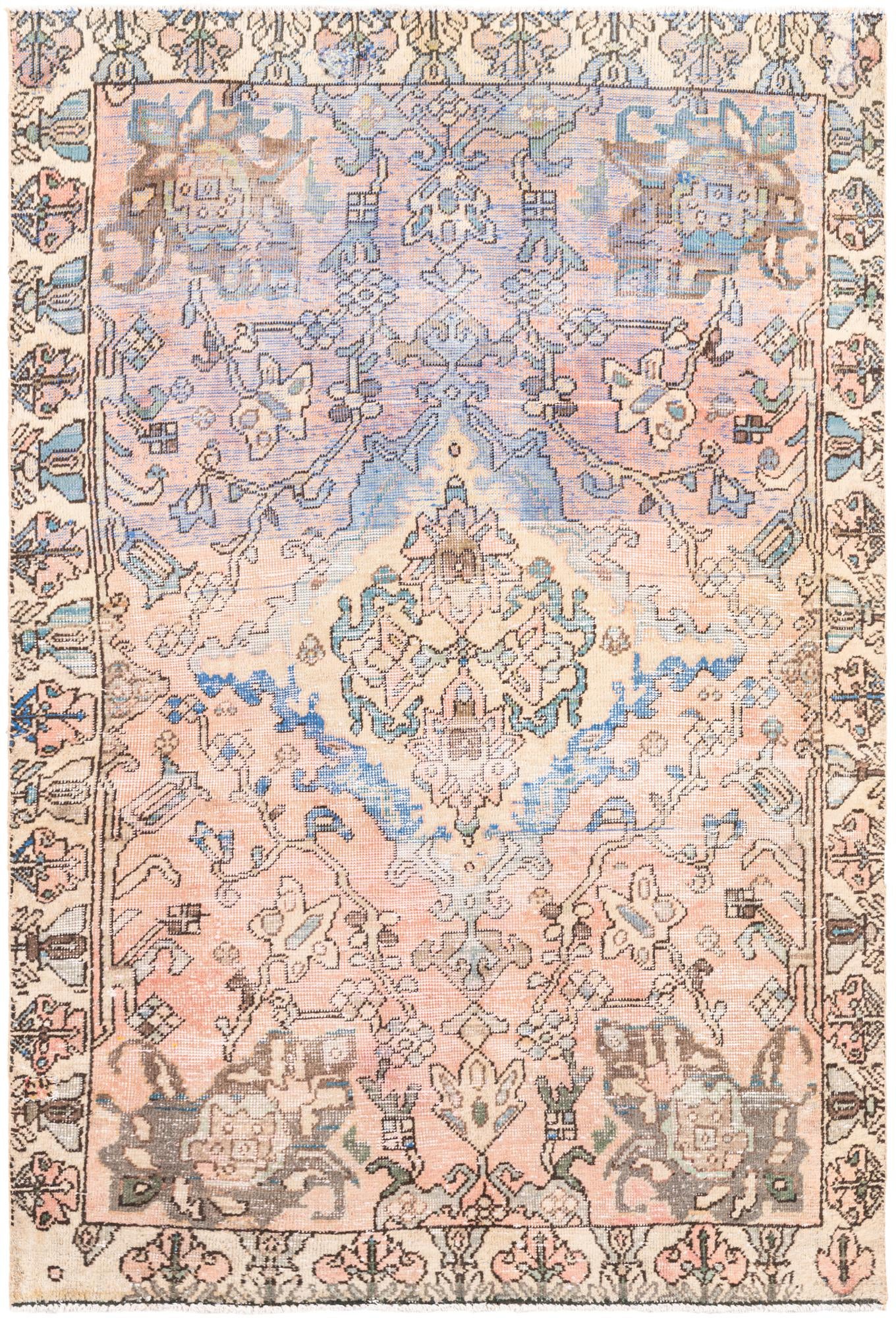 4' 5 x 6' 6 Hand Knotted Ultra Vintage Persian Wool Rug