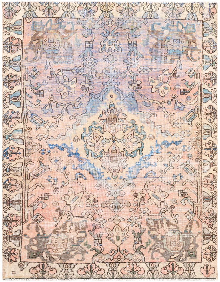 Detail image of 4' 5 x 6' 6 Hand Knotted Ultra Vintage Persian Wool Rug