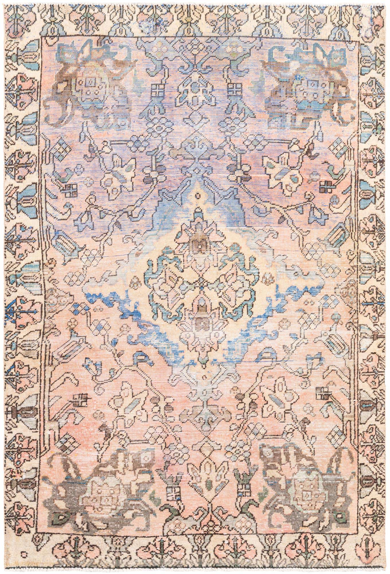 4' 5 x 6' 6 Hand Knotted Ultra Vintage Persian Wool Rug