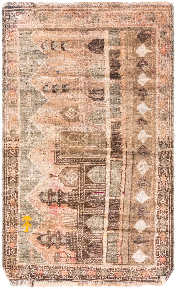 Detail image of 2' 9 x 4' 5 Hand Knotted Ultra Vintage Persian Wool Rug