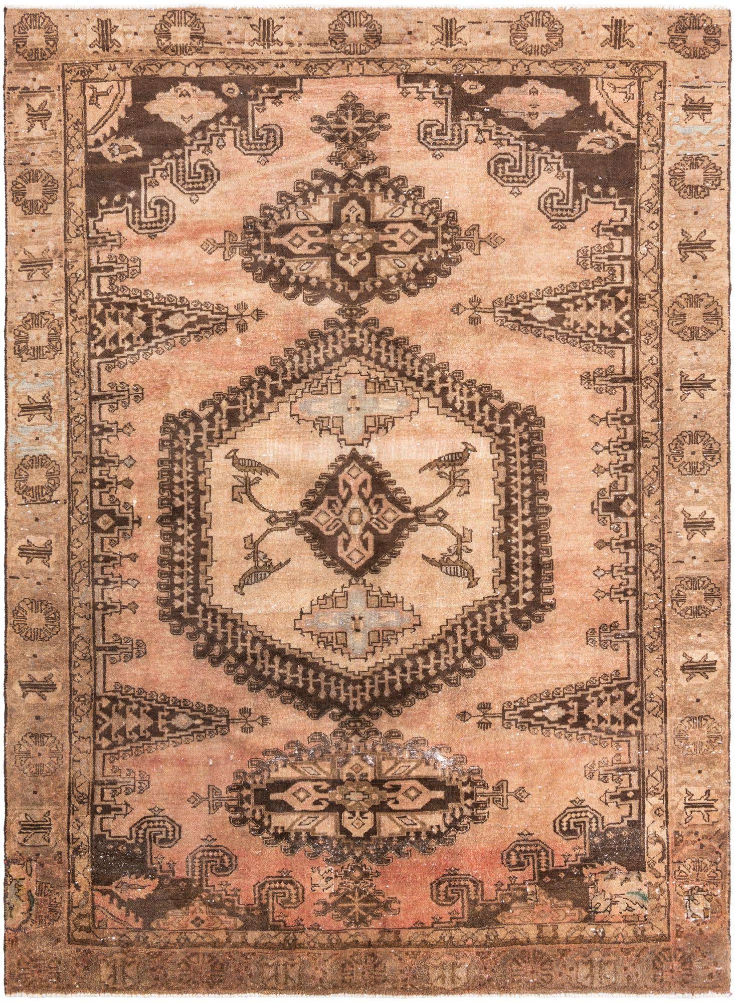 6' 9 x 9' 6 Hand Knotted Ultra Vintage Persian Wool Rug