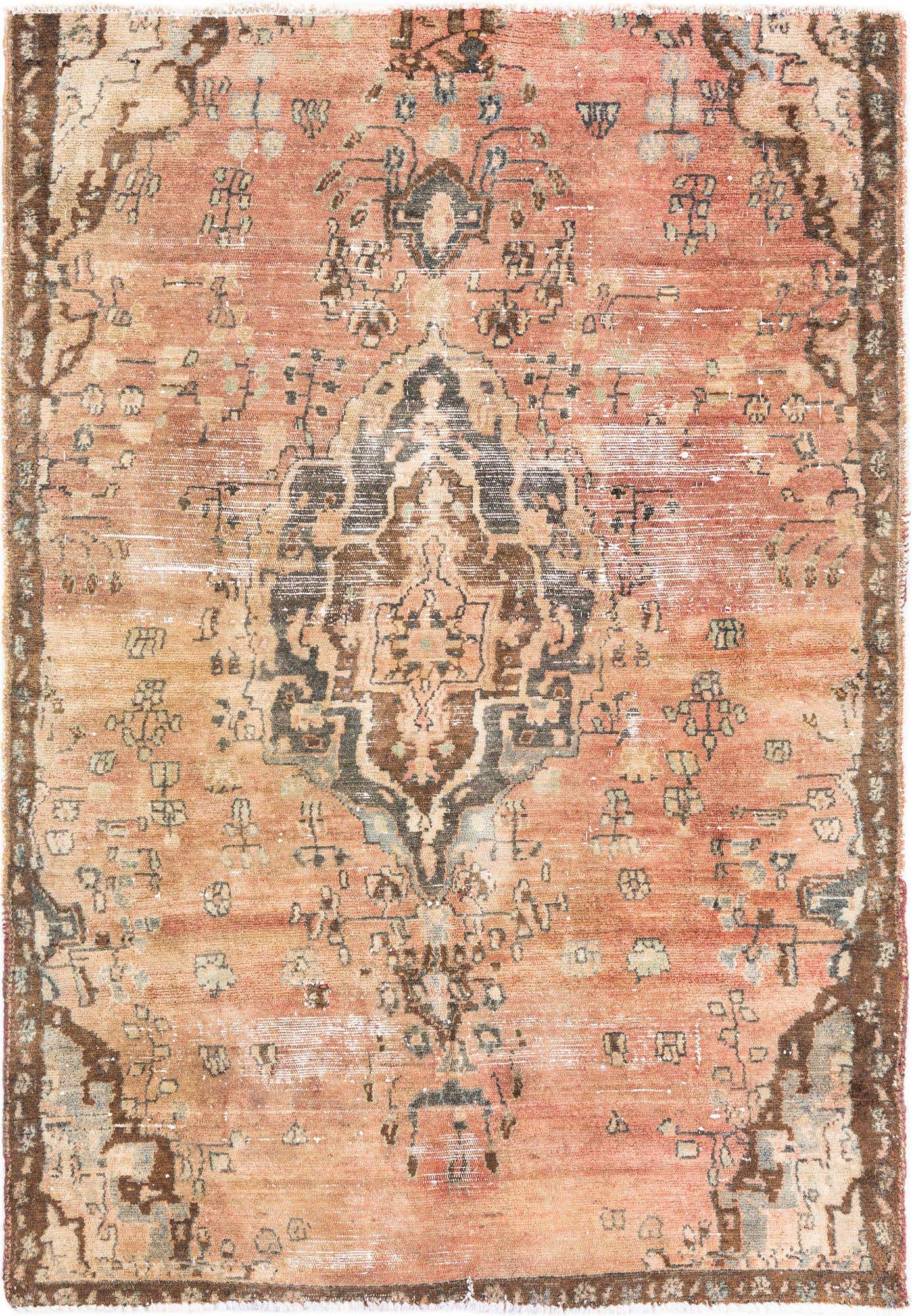 4' 4 x 6' 1 Hand Knotted Ultra Vintage Persian Wool Rug
