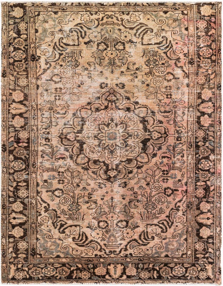 Detail image of 4' 9 x 7' Hand Knotted Ultra Vintage Persian Wool Rug