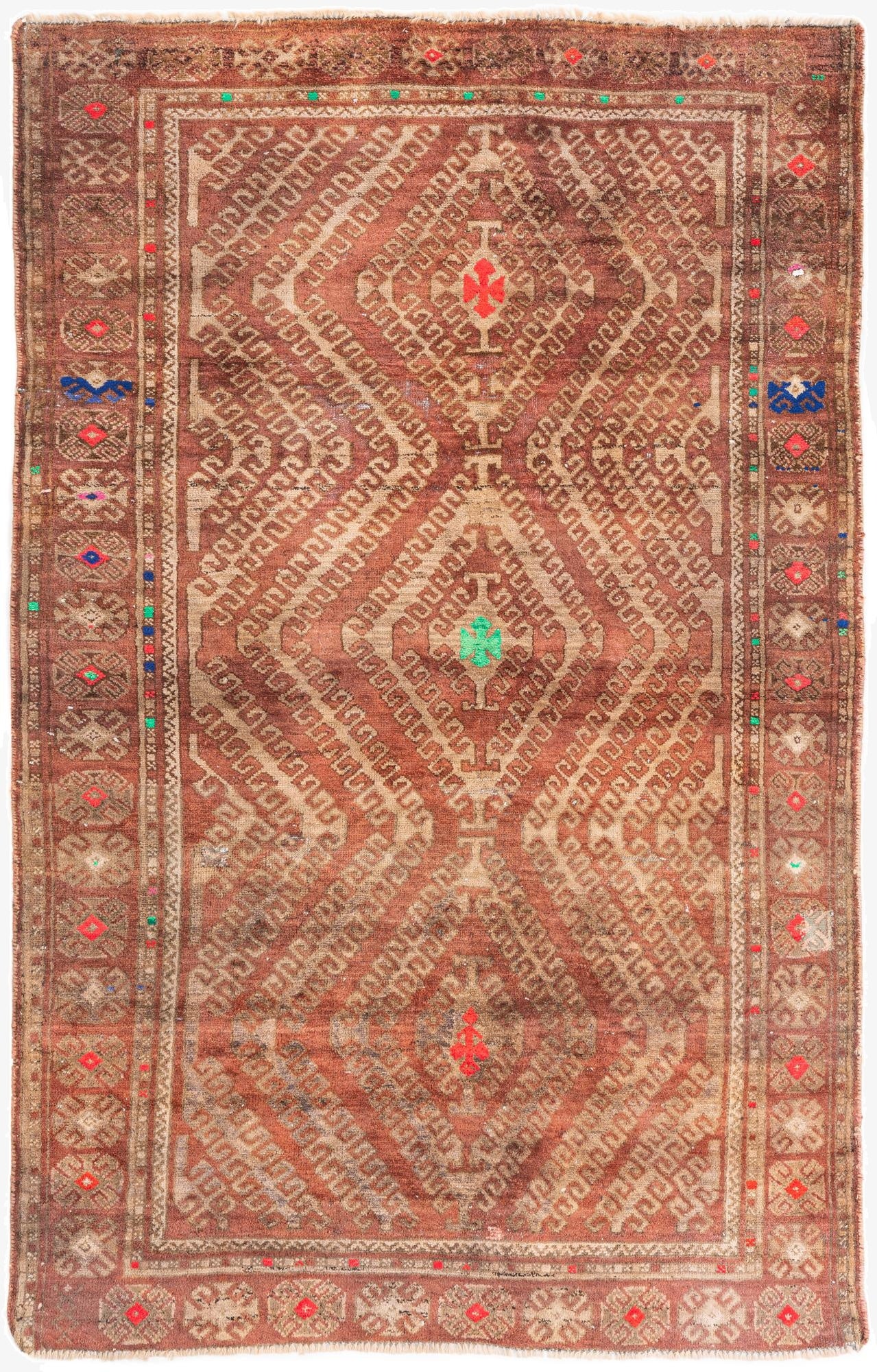 3' 8 x 6'  Hand Knotted Ultra Vintage Persian Wool Rug