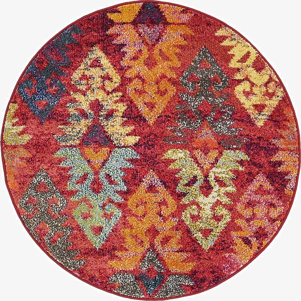 Rust Red Washable Mesa Round Rug