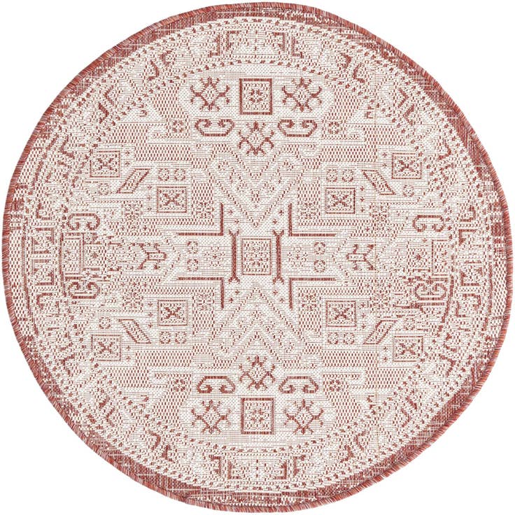 Detail image of 3' x 3' Easy-Clean Aztec Indoor / Outdoor Round Rug