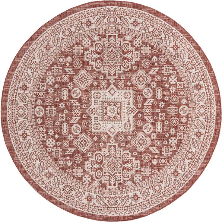 Detail image of 7' 10 x 7' 10 Easy-Clean Aztec Indoor / Outdoor Round Rug