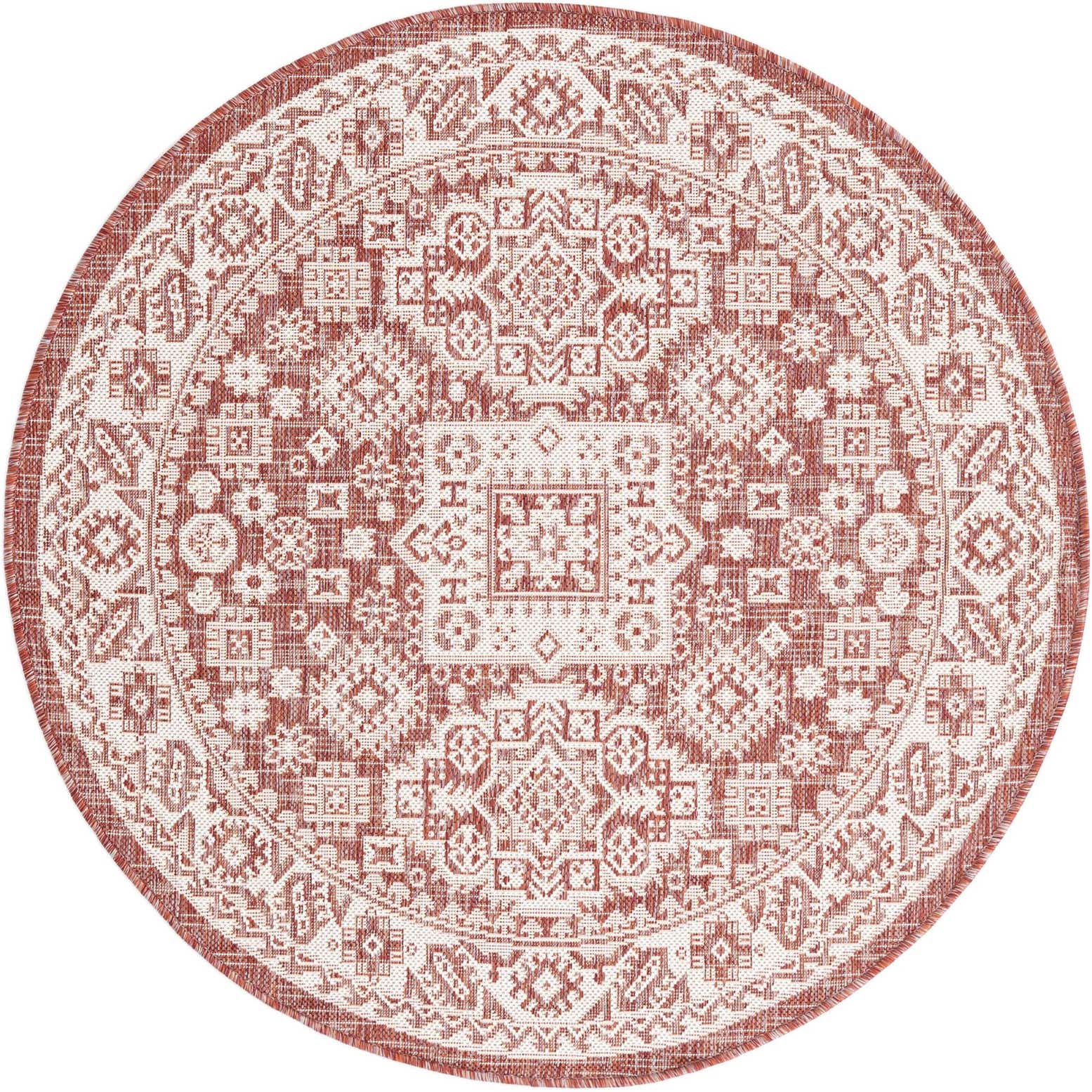 4' x 4' Easy-Clean Aztec Indoor / Outdoor Round Rug
