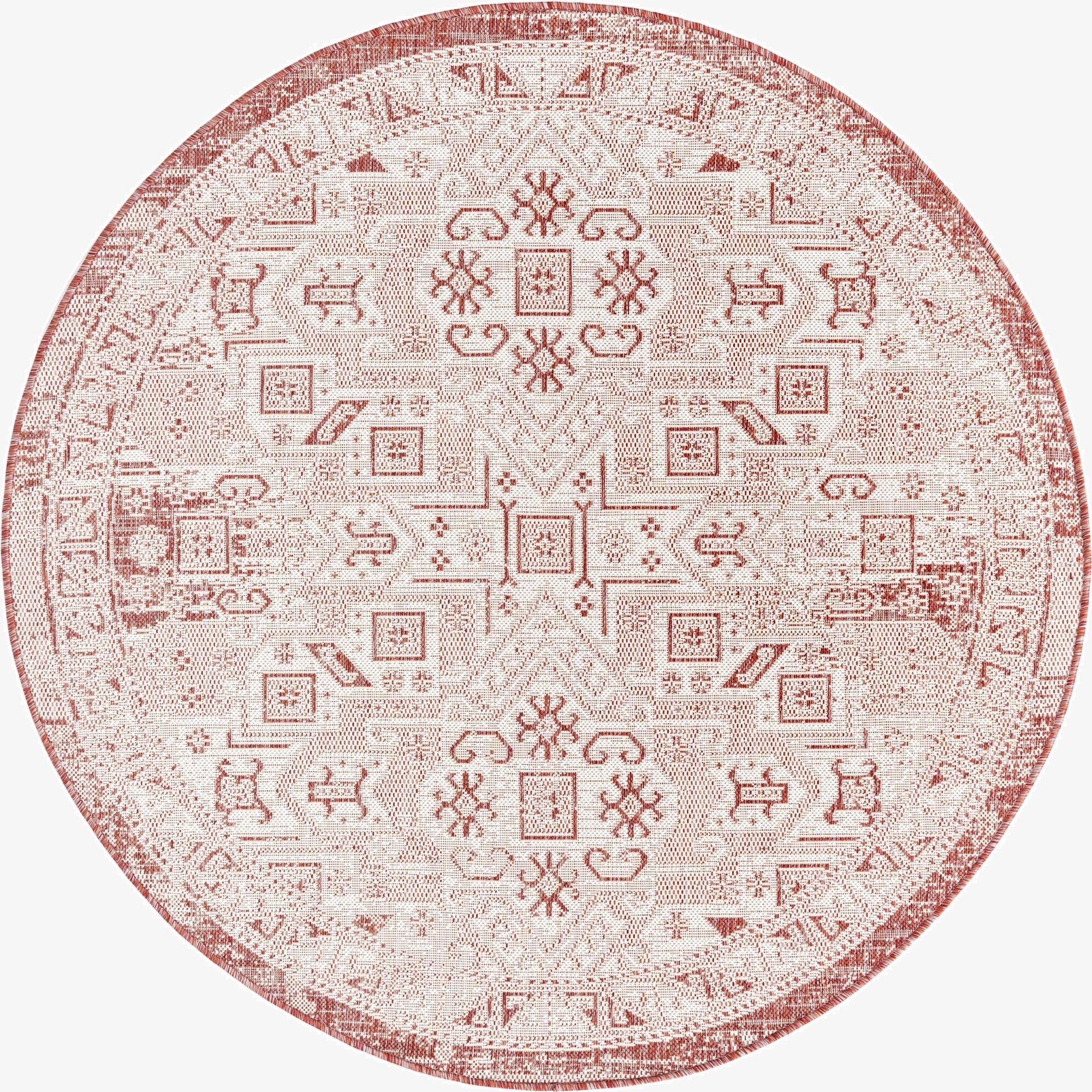 5' 3 x 5' 3  Washable Aztec Indoor / Outdoor Round Rug