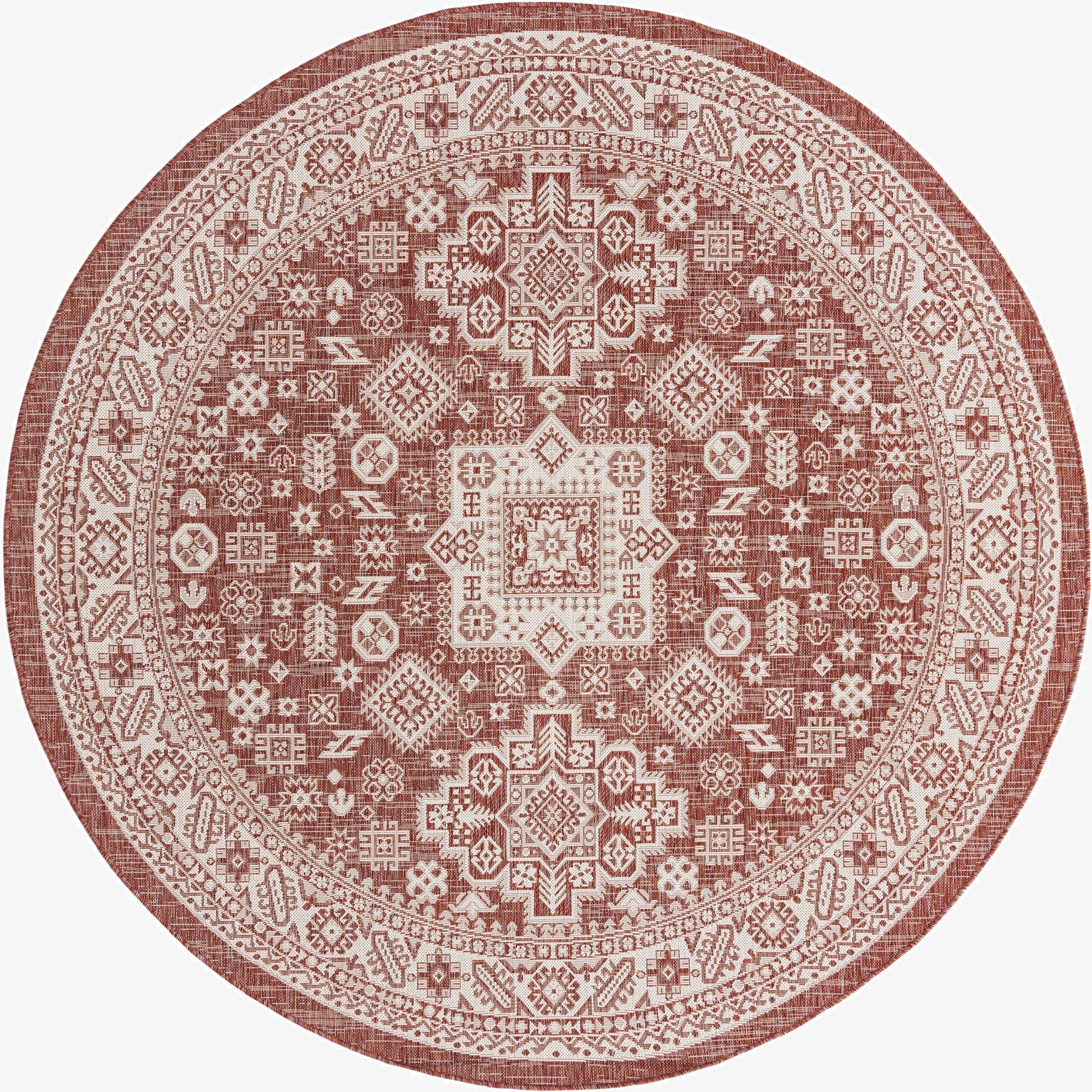 Primary image 7' 10 x 7' 10  Washable Aztec Indoor / Outdoor Round Rug