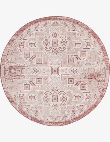 Rust Red Easy-Clean Aztec Indoor / Outdoor Round Rug