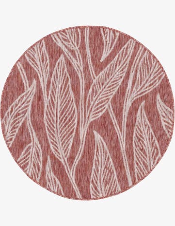 Rust Red Easy-Clean Botanical Indoor / Outdoor Round Rug