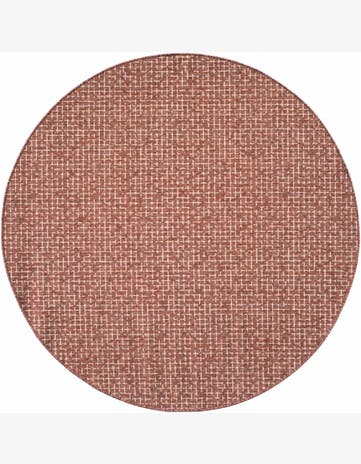 Rust Red Easy-Clean Checkered Indoor / Outdoor Round Rug