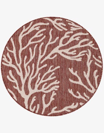 Rust Red Easy-Clean Coastal Indoor / Outdoor Round Rug