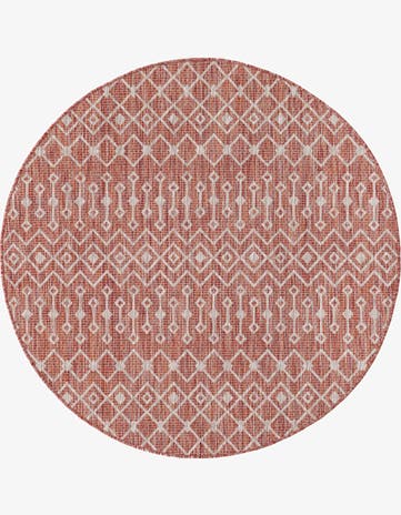 Rust Red Easy-Clean Lattice Indoor / Outdoor Round Rug