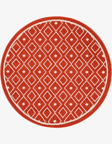 Rust Red Easy-Clean Lattice Indoor / Outdoor Round Rug