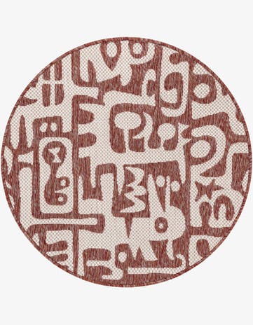 Rust Red Easy-Clean Modern Indoor / Outdoor Round Rug