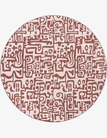 Rust Red Easy-Clean Modern Indoor / Outdoor Round Rug
