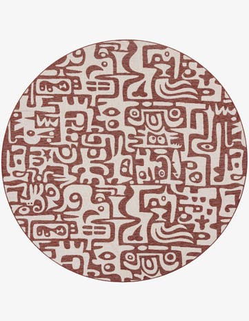 Rust Red Easy-Clean Modern Indoor / Outdoor Round Rug