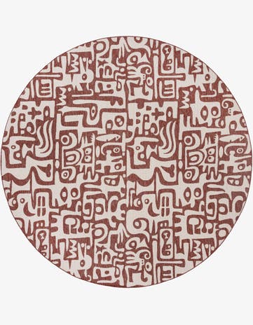 Rust Red Easy-Clean Modern Indoor / Outdoor Round Rug