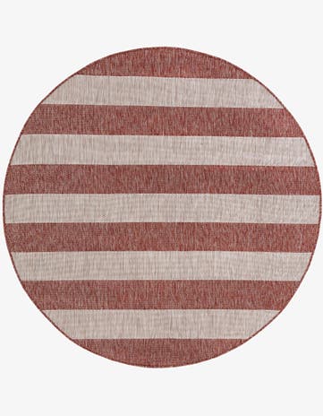 Rust Red Easy-Clean Ribbon Indoor / Outdoor Round Rug