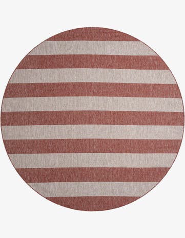 Rust Red Easy-Clean Striped Indoor / Outdoor Round Rug