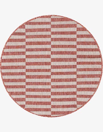 Rust Red Easy-Clean Striped Indoor / Outdoor Round Rug