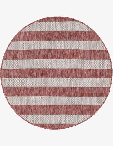 Rust Red Easy-Clean Striped Indoor / Outdoor Round Rug