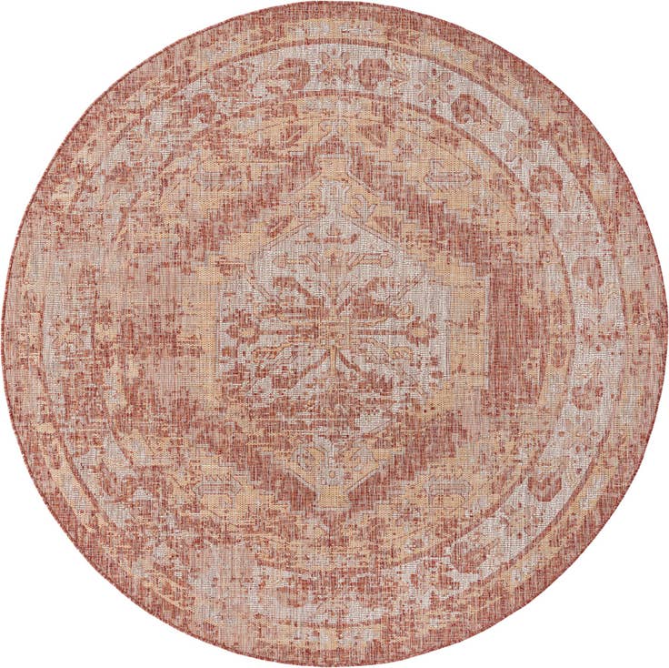 Detail image of 7' 10 x 7' 10 Easy-Clean Traditional Indoor / Outdoor Round Rug