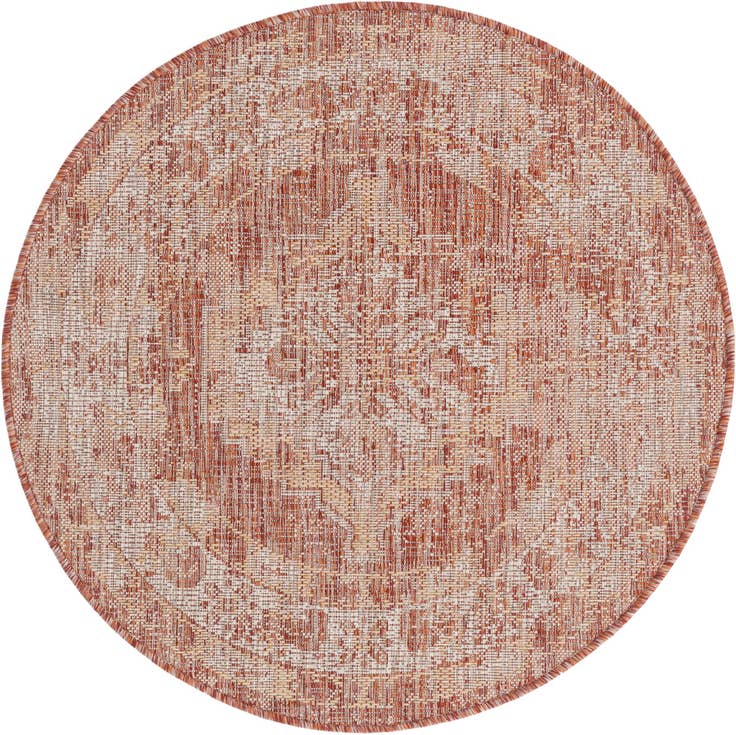 Detail image of 3' x 3' Easy-Clean Traditional Indoor / Outdoor Round Rug