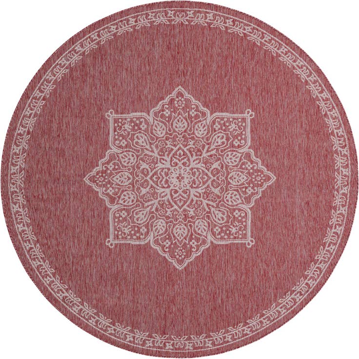 Detail image of 7' 10 x 7' 10 Easy-Clean Traditional Indoor / Outdoor Round Rug