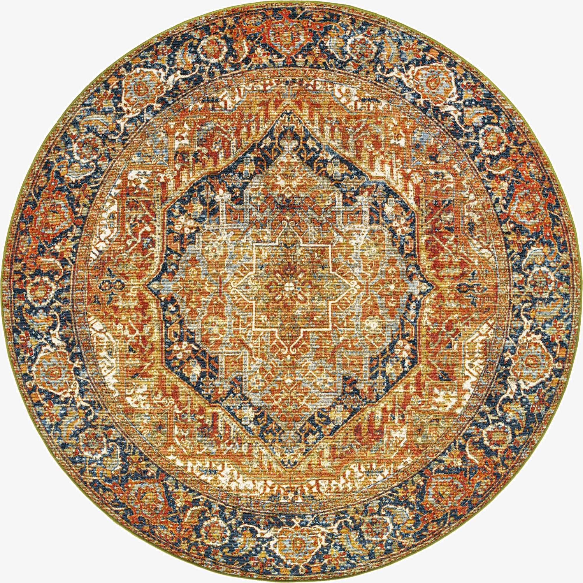 7' 10 x 7' 10  Washable Traditional Indoor / Outdoor Round Rug