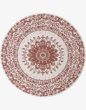 Rust Red Easy-Clean Traditional Indoor / Outdoor Round Rug