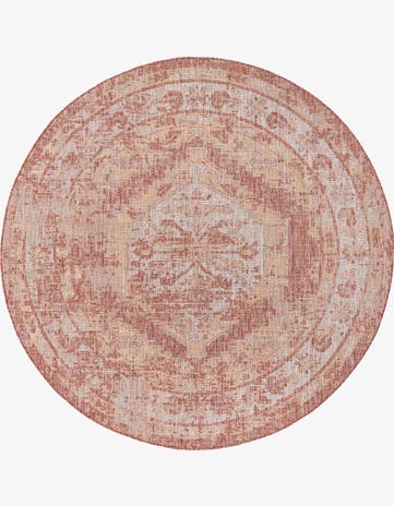 Rust Red Easy-Clean Traditional Indoor / Outdoor Round Rug
