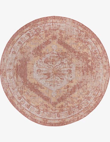 Rust Red Easy-Clean Traditional Indoor / Outdoor Round Rug