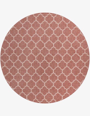 Rust Red Easy-Clean Trellis Indoor / Outdoor Round Rug