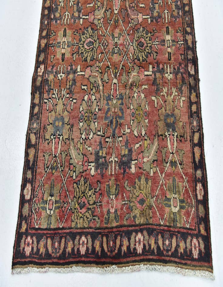 Detail image of 3' 9 x 11' 3 Hand Knotted Hamedan Persian Wool Runner Rug