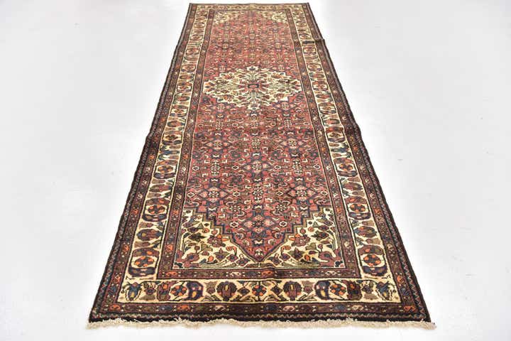 3' 7 x 10' 4 Hand Knotted Hossainabad Persian Wool Runner Rug