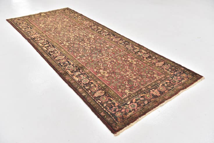 Detail image of 4' x 10' 2 Hand Knotted Hossainabad Persian Wool Runner Rug