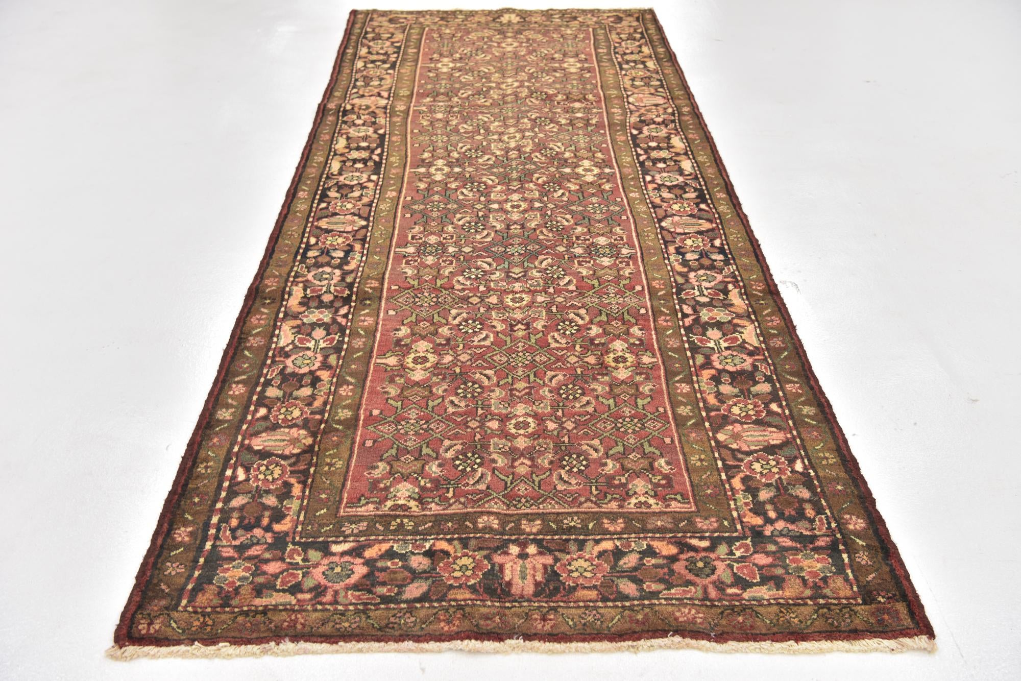 4' x 10' 2 Hand Knotted Hossainabad Persian Wool Runner Rug