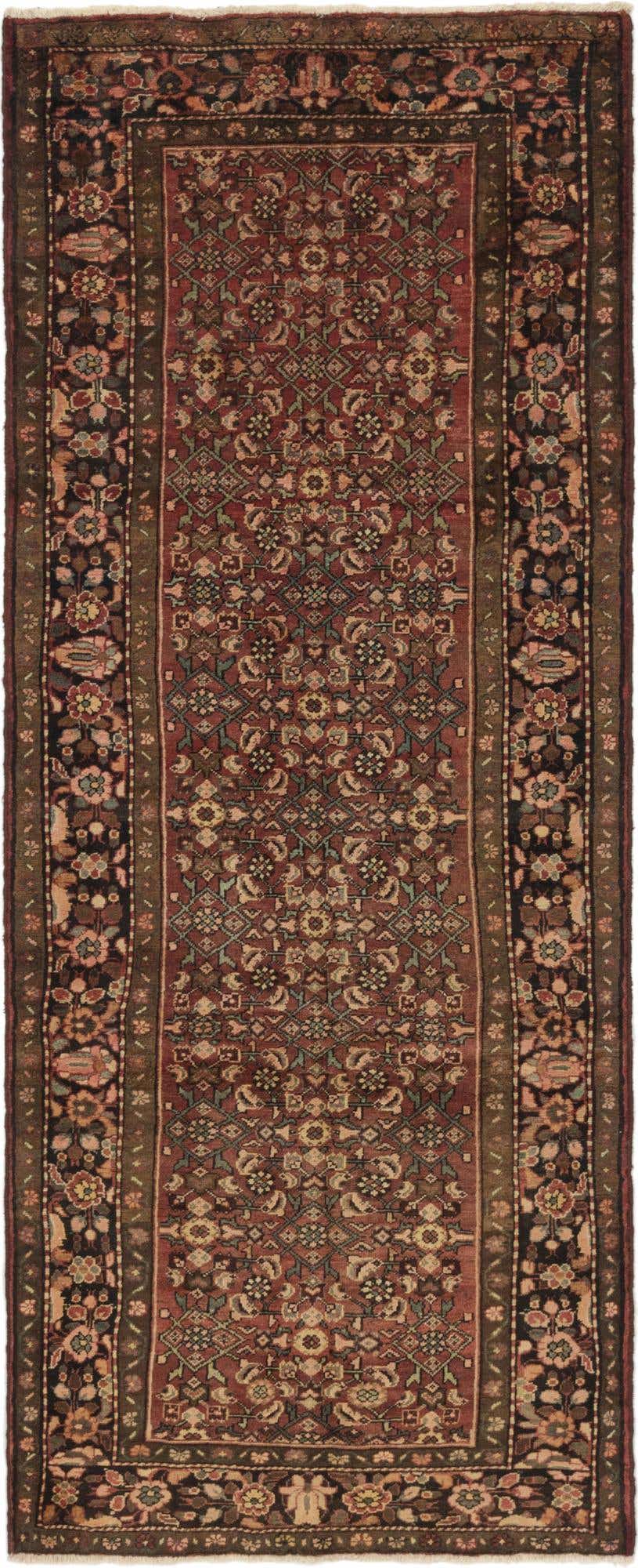 4' x 10' 2 Hand Knotted Hossainabad Persian Wool Runner Rug