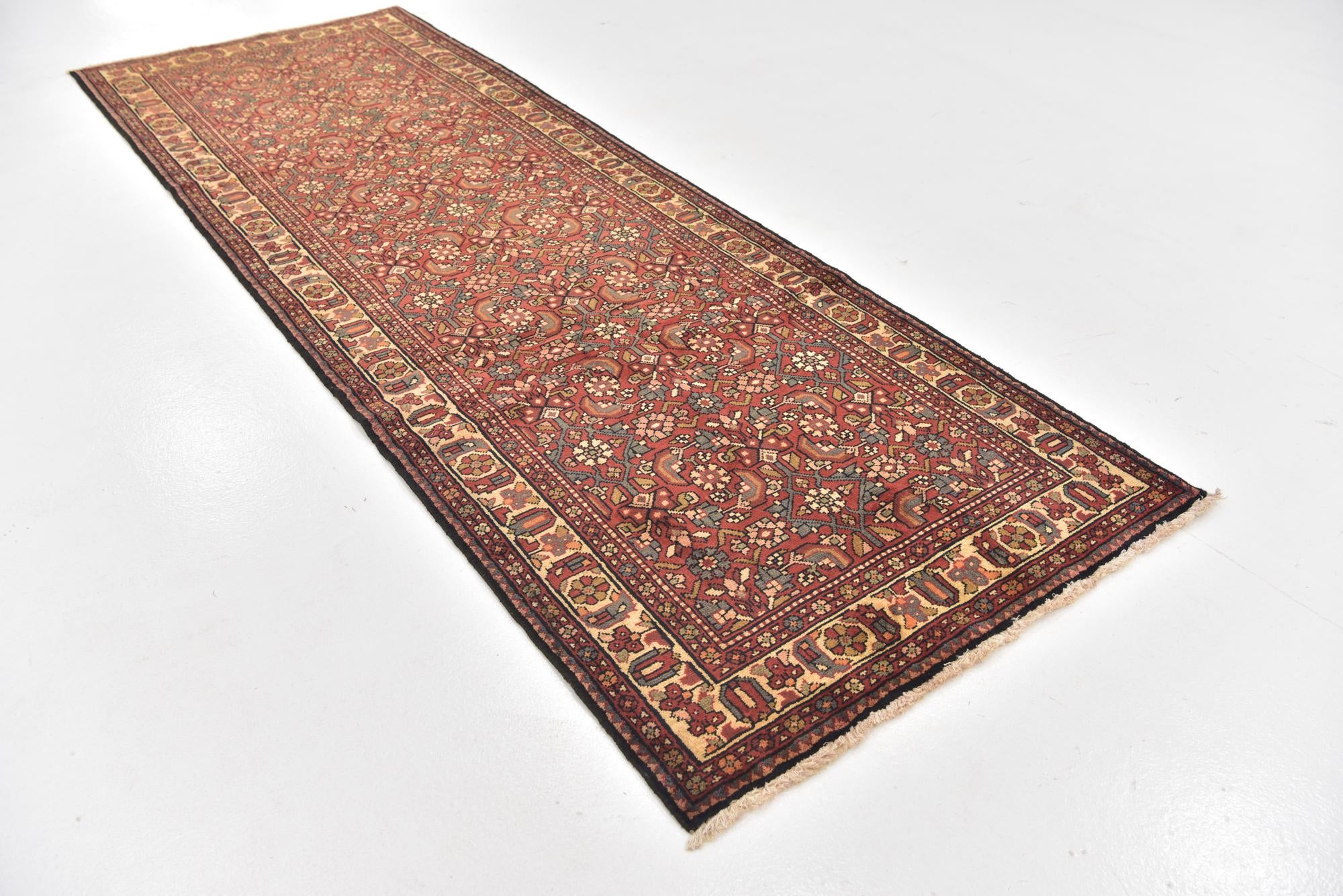 3' 6 x 10' 3 Hand Knotted Hossainabad Persian Wool Runner Rug