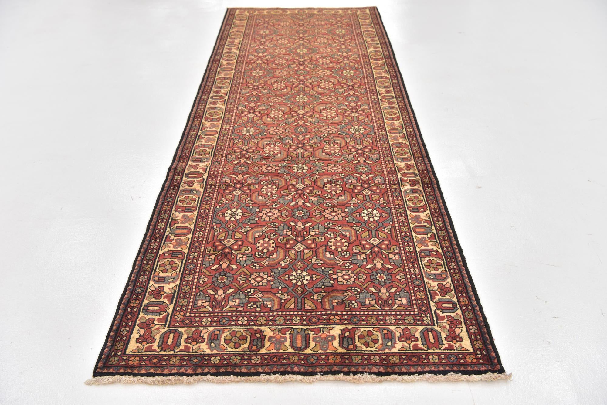 3' 6 x 10' 3 Hand Knotted Hossainabad Persian Wool Runner Rug