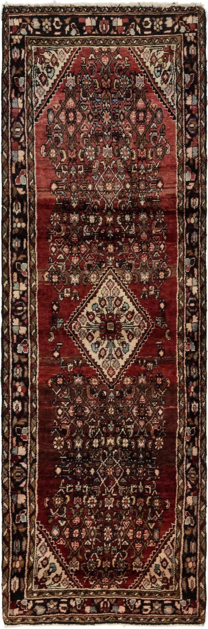3' x 9' 2 Hand Knotted Hossainabad Persian Wool Runner Rug