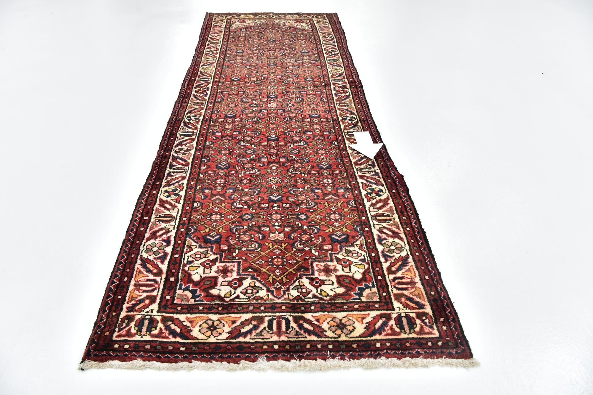 3' 5 x 10' 6 Hand Knotted Hossainabad Persian Wool Runner Rug