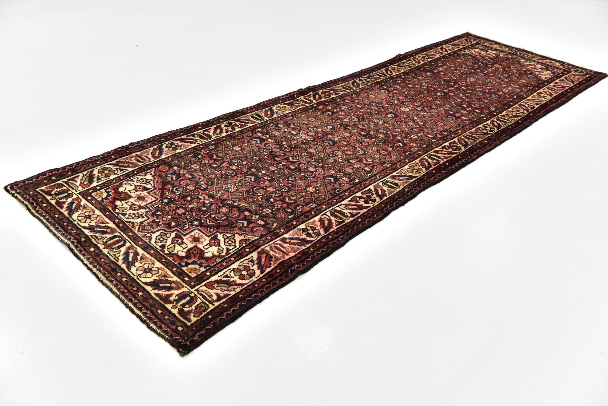 3' 5 x 10' 6 Hand Knotted Hossainabad Persian Wool Runner Rug