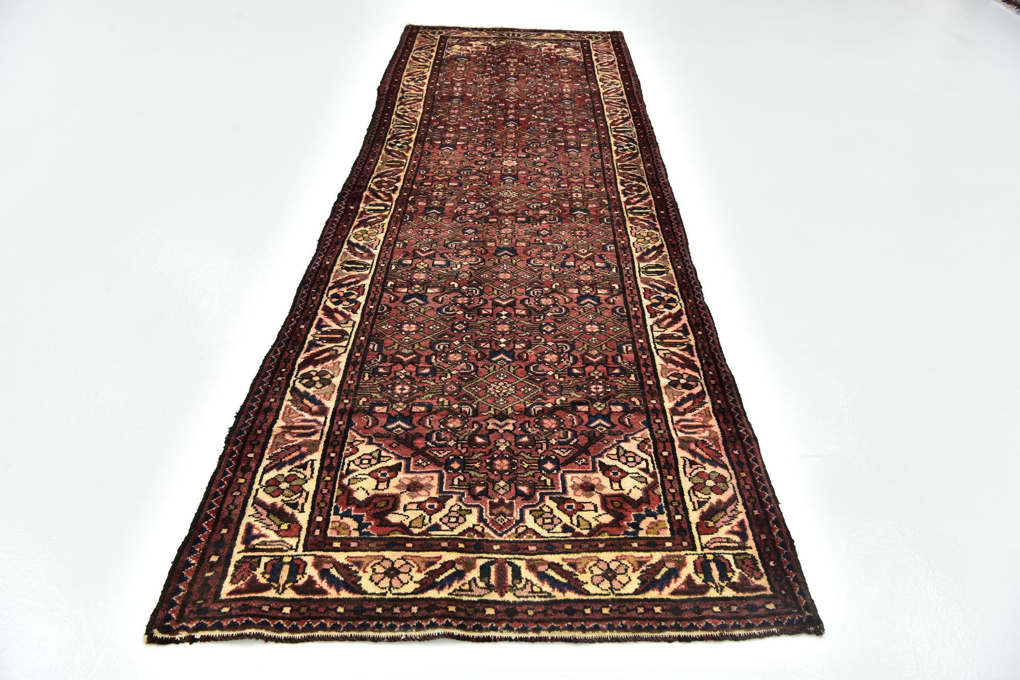 3' 5 x 10' 6 Hand Knotted Hossainabad Persian Wool Runner Rug