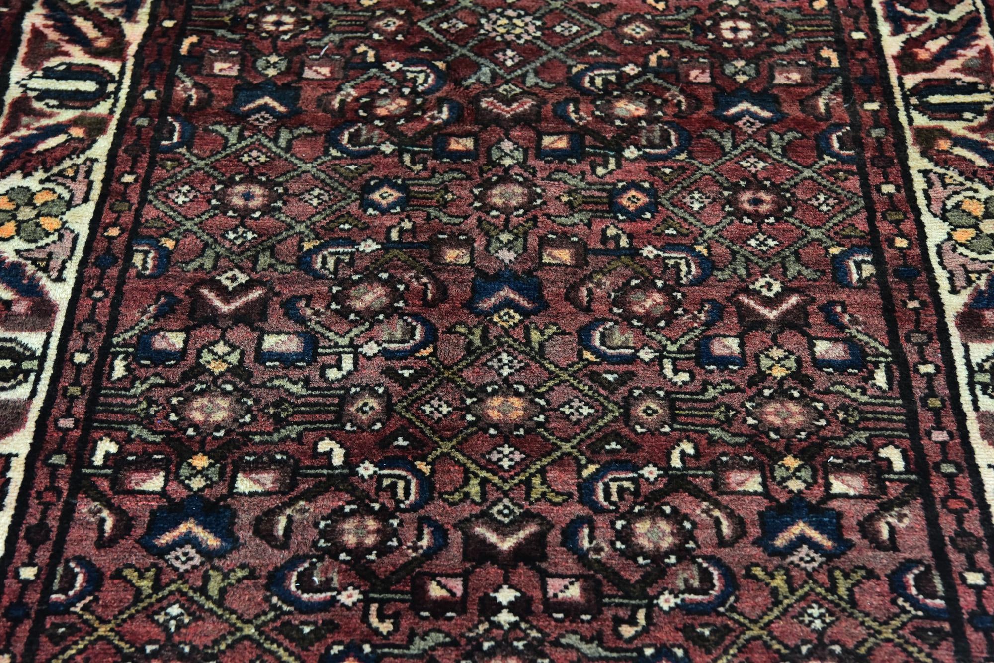 3' 5 x 10' 6 Hand Knotted Hossainabad Persian Wool Runner Rug