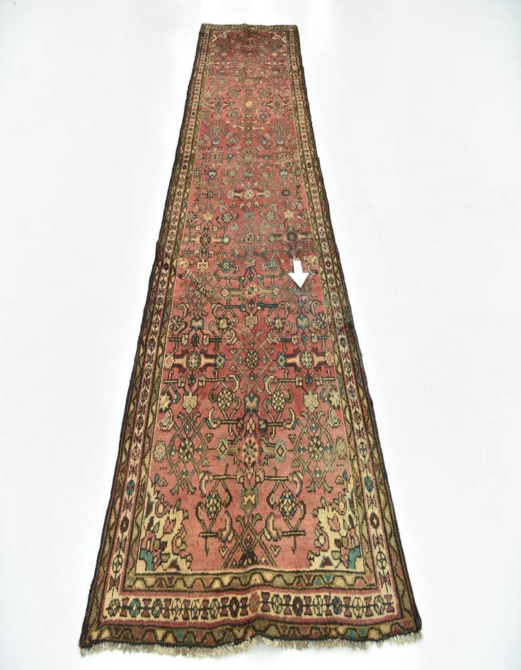 Detail image of 3' 2 x 11' Hand Knotted Hossainabad Persian Wool Runner Rug
